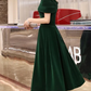 Green Tea Length Velvet Off Shoulder Party Dress, Green Bridesmaid Dress prom dress evening dress   cg13073