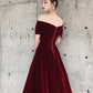 Elegant Velvet Burgundy Long Party prom Dress, A-Line Evening Gown   cg13133