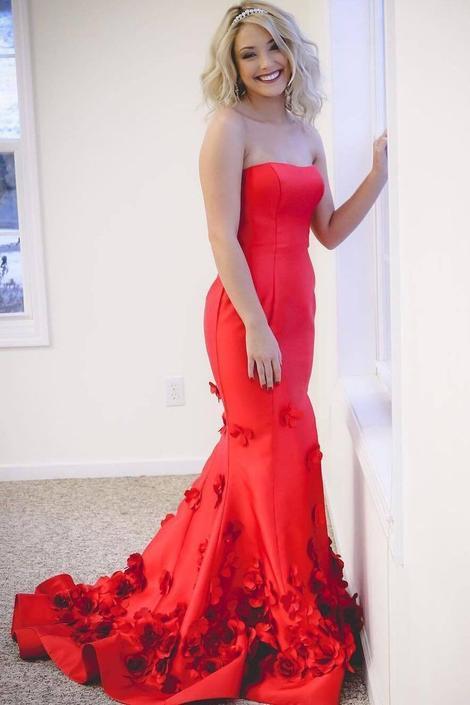 Charming Red Strapless Mermaid Prom Dress, Formal Evening Dress     cg13146