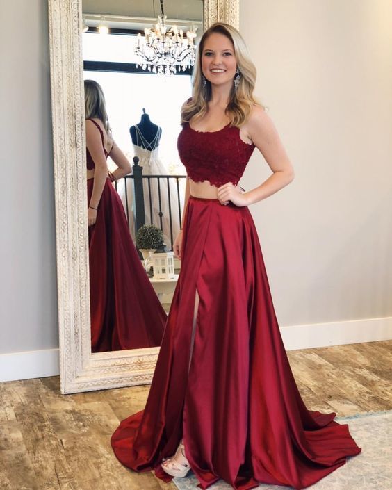 Gorgeous Two Piece Wine Red Long Prom Dress   cg13153