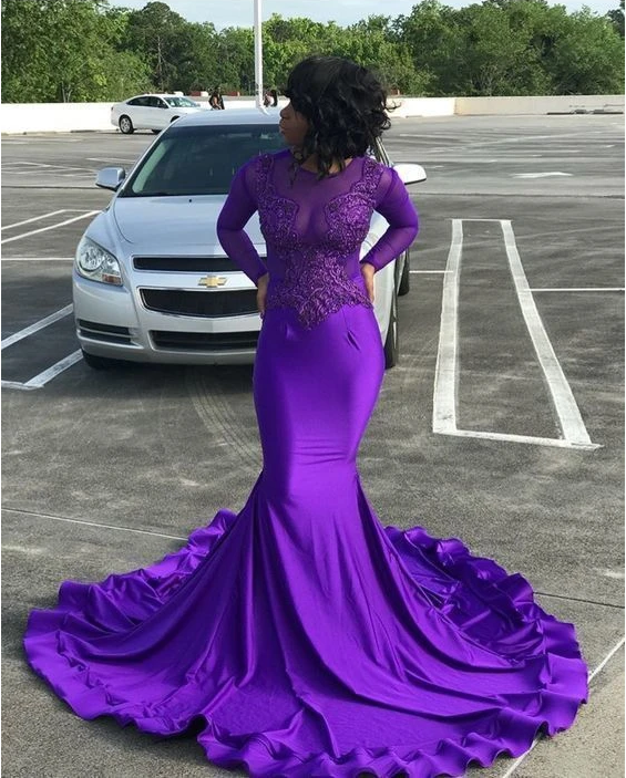 Simple purple Mermaid Satin prom Dress   cg13188