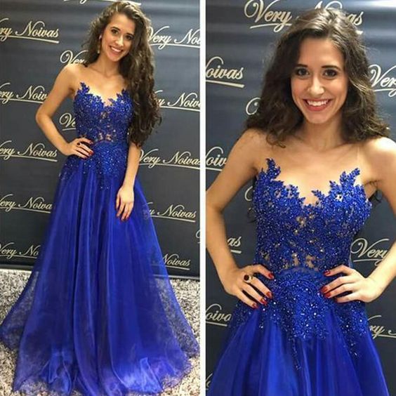 royal blue prom dresses 2020 sweetheart neckline lace appliques organza a line evening dresses gowns   cg13189
