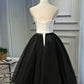 Black Tea Length Round Neckline Tulle Party Dress, Black Homecoming Dress   cg13208