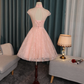 Pink Lace High Neckline Short Homecoming Dress, Lace Lovely Formal Dresses   cg13209