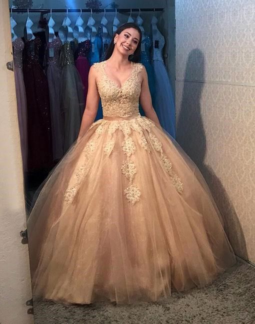 Charming Prom Dress, Elegant Appliques Ball Gown Prom Dresses, Tulle Quinceanera Dresses   cg13211