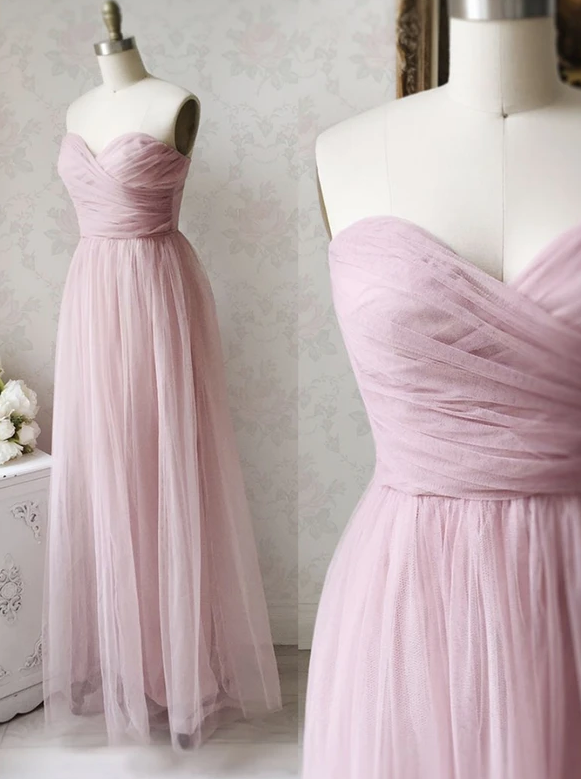 Pink tulle long A line prom dress pink evening dress   cg13253