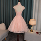 Pink Lace High Neckline Short Homecoming Dress, Lace Lovely Formal Dresses   cg13255