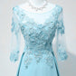 Elegant Round Neckline Blue Floor Length Party Dress, Blue Bridesmaid Dress prom dress    cg13282