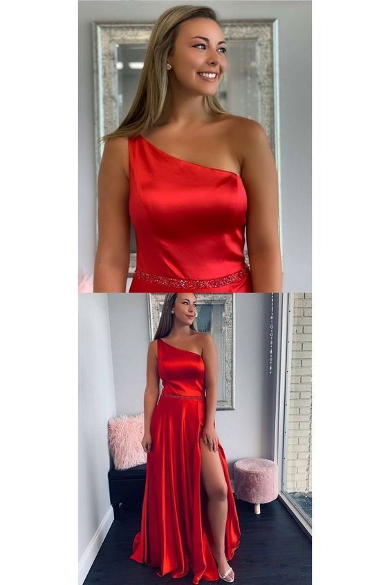 A-Line One-Shoulder Beaded Long Prom Dresses Formal Evening Gowns    cg13334