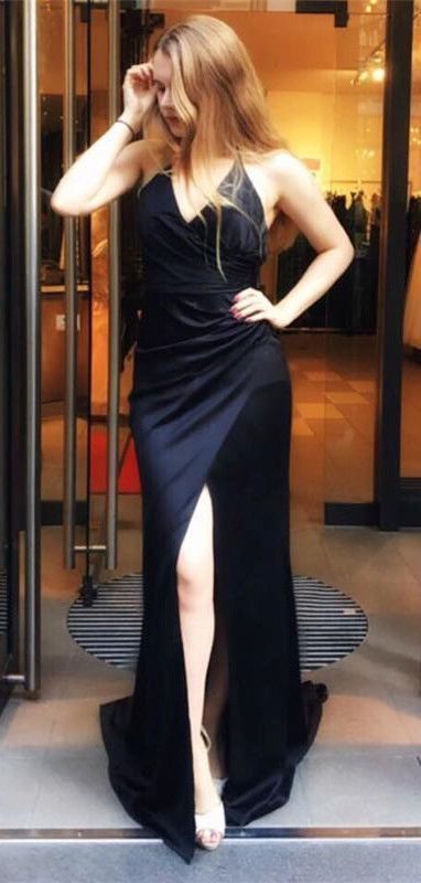 Black Long Prom Dress, Prom Dress With Slit, Formal Evening Dress Party Dress   cg13349