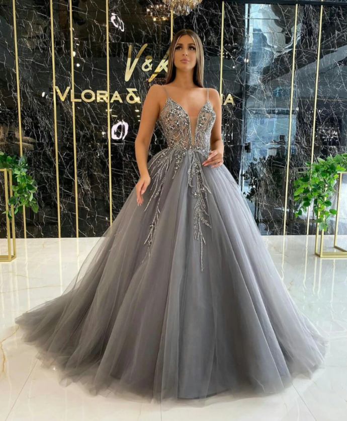 Beaded 2021 Prom Dresses African A Line Silver Strap V Neck Evening Dress Plus Size Formal Party Pageant Gowns    cg13377