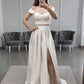 White satin long prom dress two pieces evening dress   cg13387