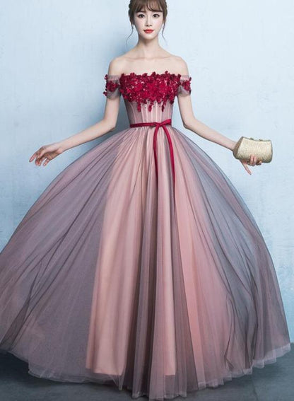 Pink Off Shoulder Floor Length Bridesmaid Dress, A-Line Off Shoulder Prom Dress   cg13425