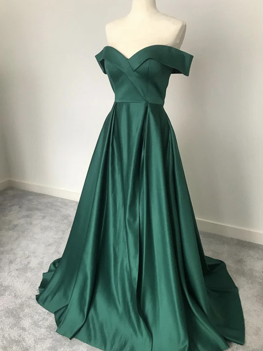 Green satin long prom dress simple evening dress   cg13781