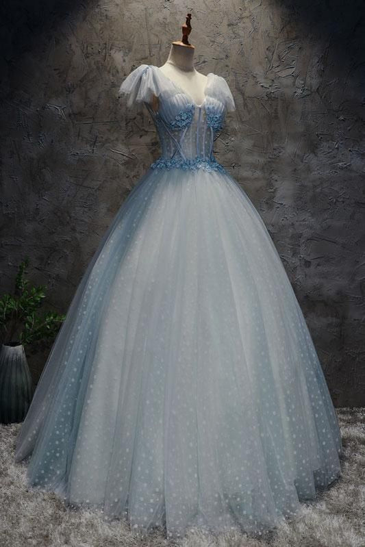 Light blue tulle long prom dress, blue tulle evening dress  cg13828