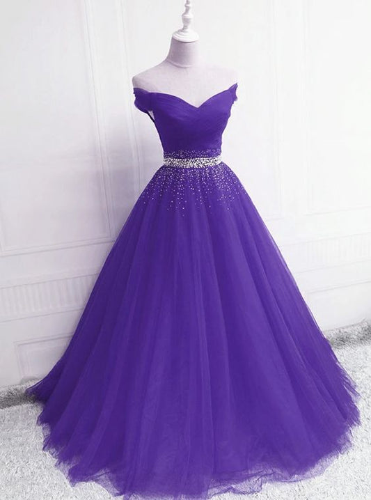 Fashionable Purple Handmade Off Shoulder Long Prom Dress, A-line Evening Dress   cg13865