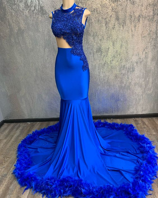 Sheath Royal Blue Mermaid Sleeveless Long Prom Dresses    cg13868