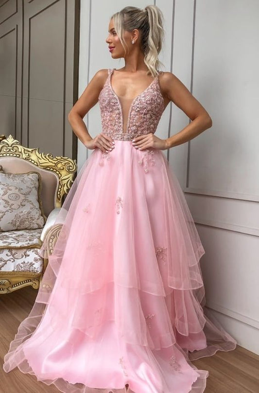 Princess Long Prom Dresses, A-Line Long Formal Evening Dress with Lace Appliques    cg13877