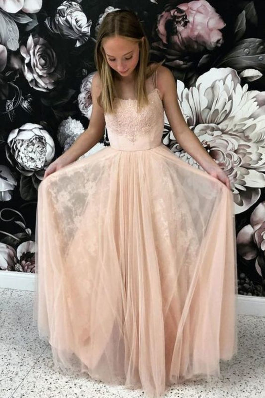 Pink Long Prom Dress with Double Straps and Cross Back   cg13886