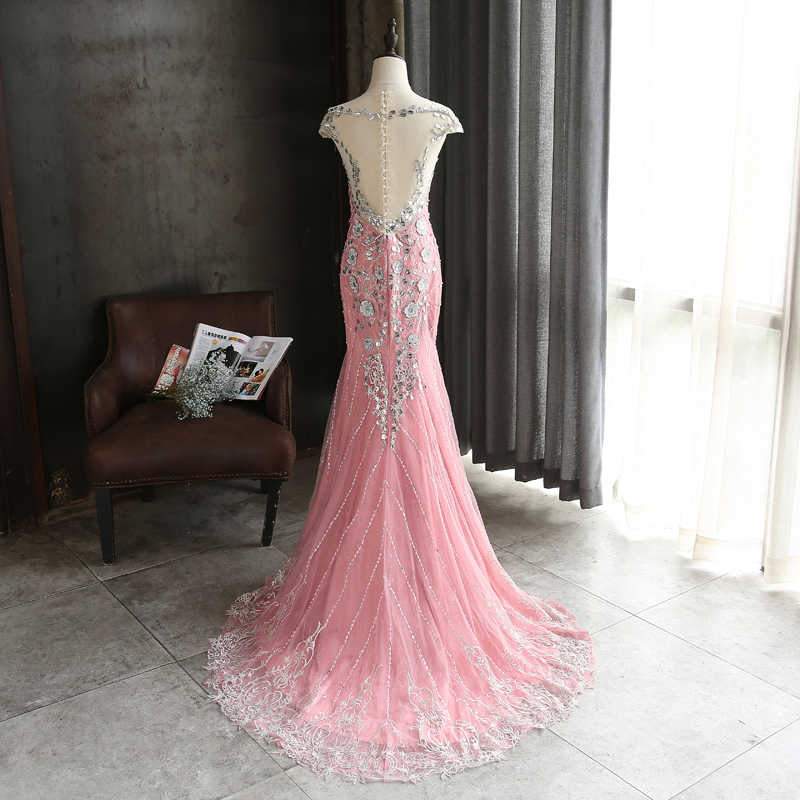 Pink Lace Mermaid Sequins With Lace Applique Party Dress, Pink Long Prom Dress Party Dress   cg13900