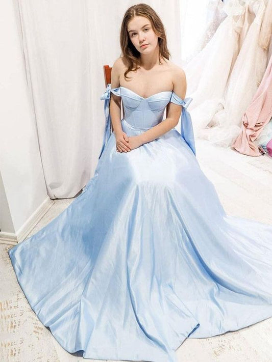 Simple blue sweetheart satin long prom dress blue formal dress   cg14114