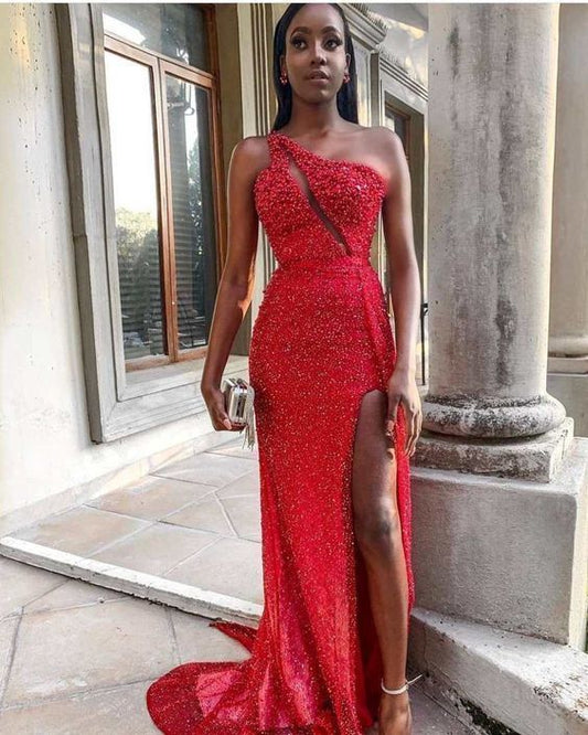 Red long prom dress Red sleeveless evening gown    cg14237