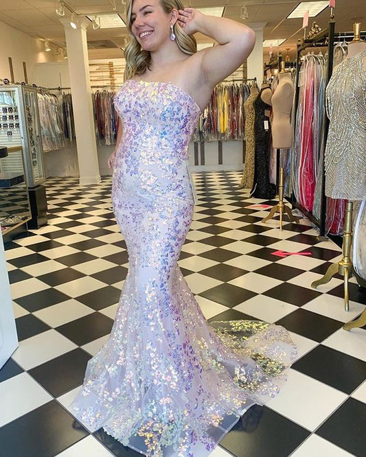 Unique Strapless Sequin Lace Mermaid Prom Dress   cg14240