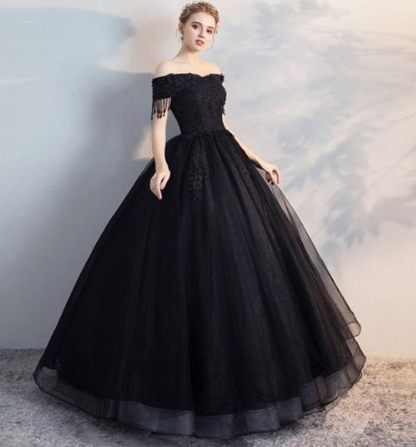 Black Off Shoulder Lace Applique Wedding Dresses,A Line Bridal Dresses cg1430