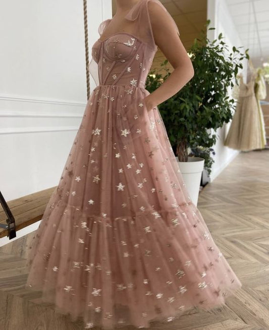 pink tulle long prom dress evening dress   cg14352