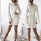 High Neck Ivory Lace Tight Graduation homecoming Dress with Bell Sleeves cg1444