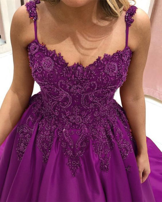 Purple Sweetheart Ball Gown Prom Dresses Lace Embroidery Beaded   cg14461