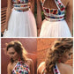 White Satin Embroidery High Neck Open Back Homecoming Dresses cg145