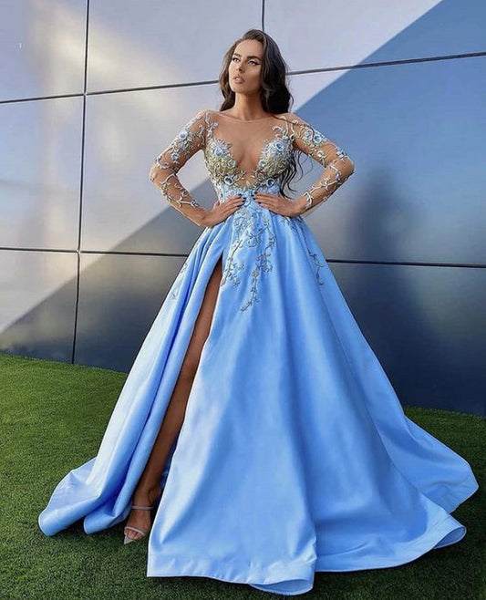 A line blue satin Prom Dresses  cg14502