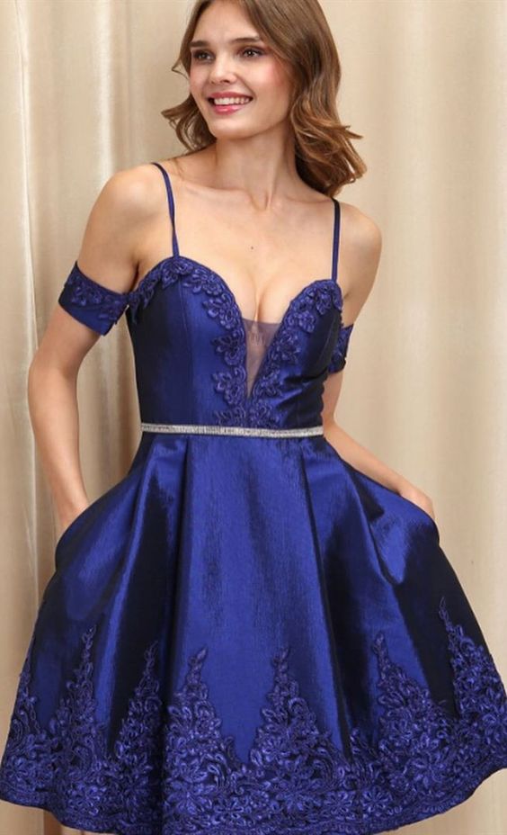 A Line Spaghetti Straps Royal Blue Homecoming Dress With Appliques cg1463