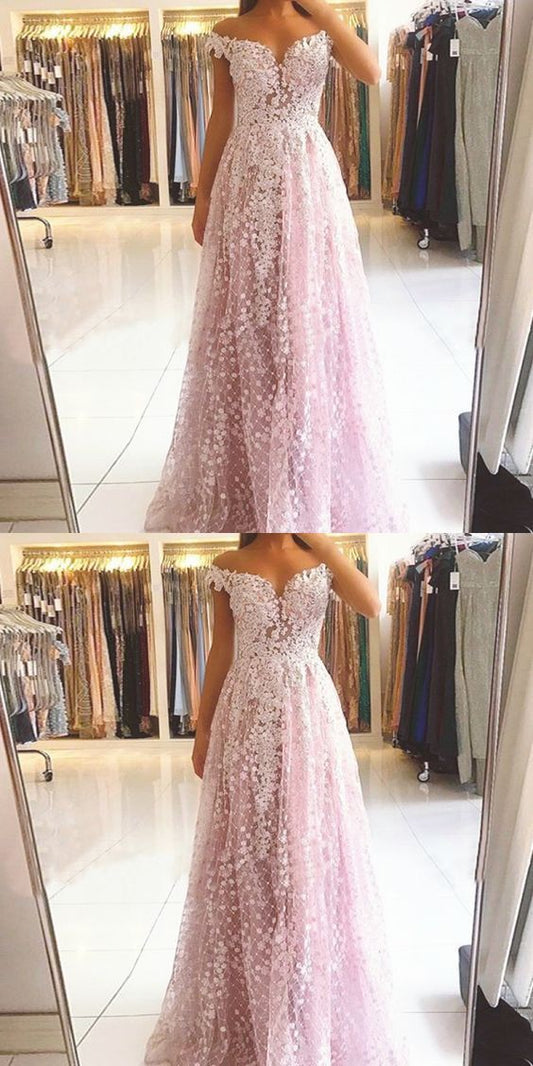Off the shoulder long prom dress , lace prom dress   cg15133