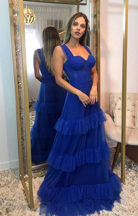A-line Tulle Long Prom Dress, Royal Blue Prom Dress cg15530