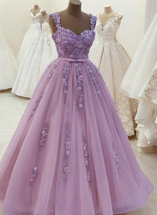 Gorgeous Sweetheart Neck Beaded Purple Lace Prom Dresses, Purple Lace Formal Dresses   cg15655