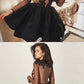 A-line Black Satin Appliques Long Sleeve Short Homecoming Dress cg157
