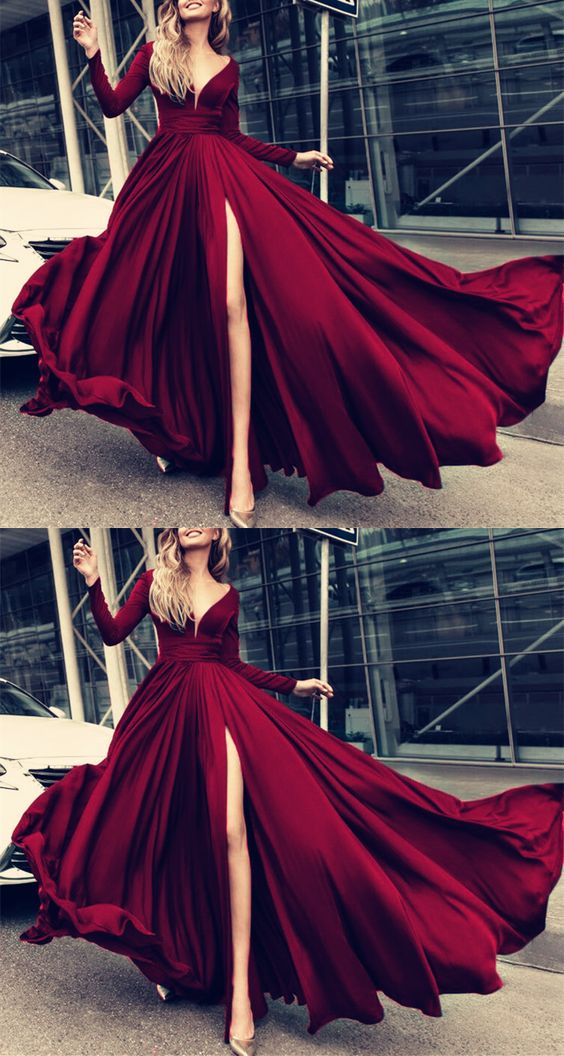 burgundy prom dresses,long sleeves prom dress,long sleeves evening gowns,chiffon prom dress,formal evening gowns cg1573