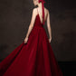 SIMPLE V NECK BURGUNDY LONG PROM DRESS BURGUNDY BRIDESMAID DRESS   cg15886