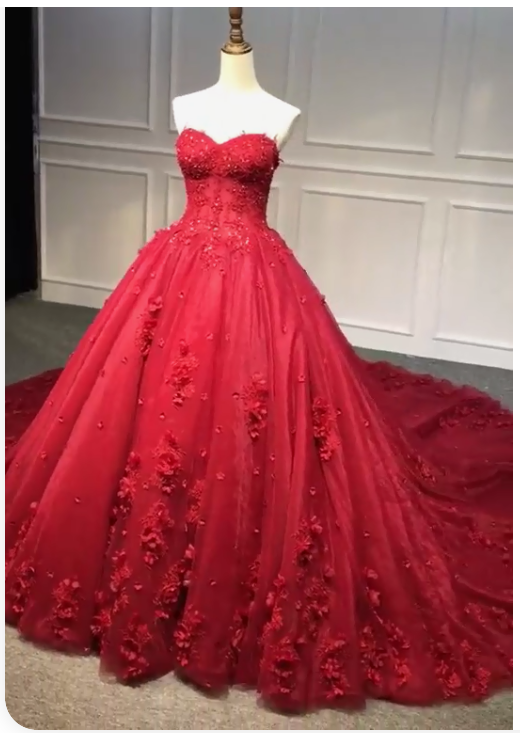 Red lace prom dress with train    cg16002