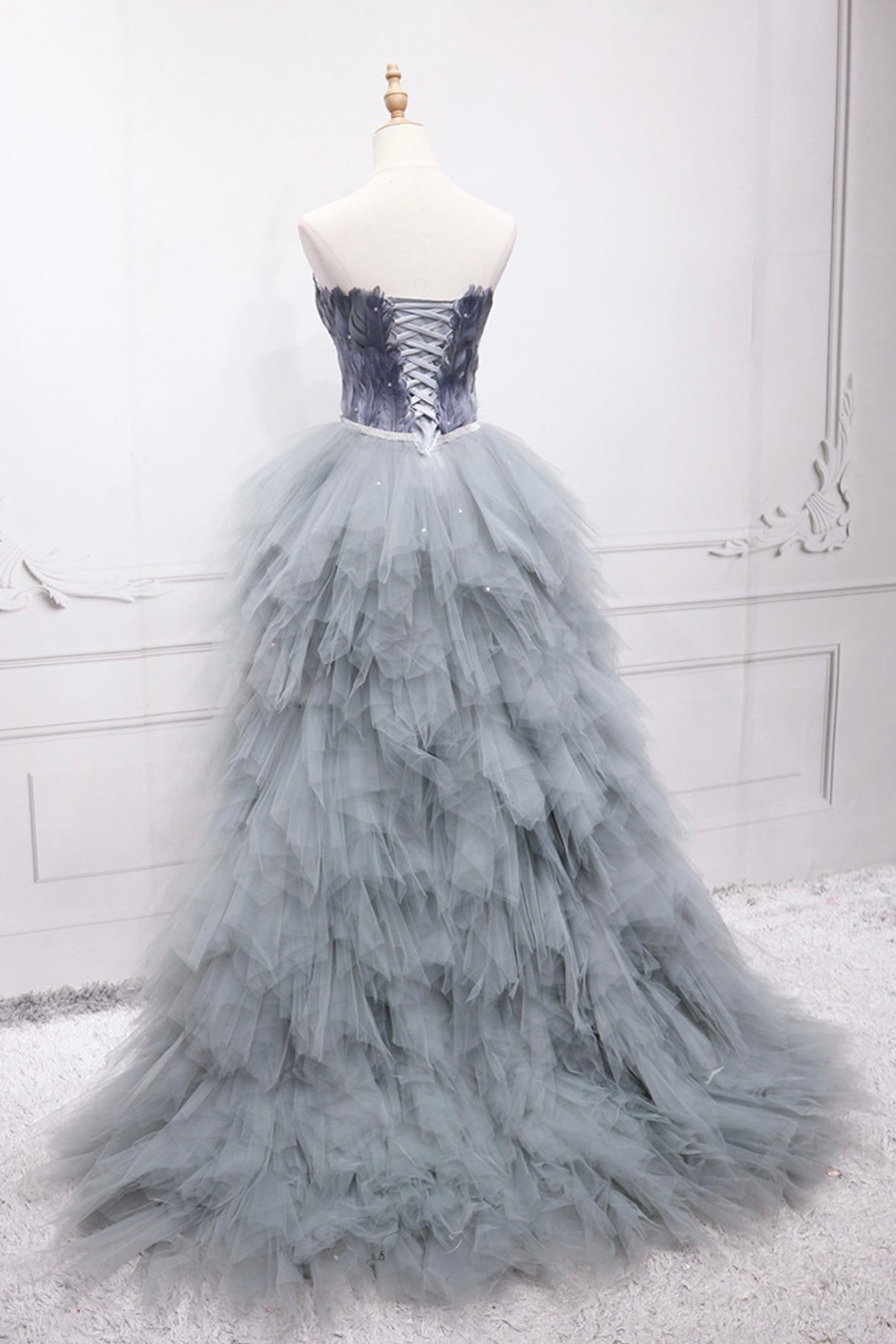 UNIQUE TULLE HIGH LOW PROM DRESS A LINE EVENING DRESS    cg17106