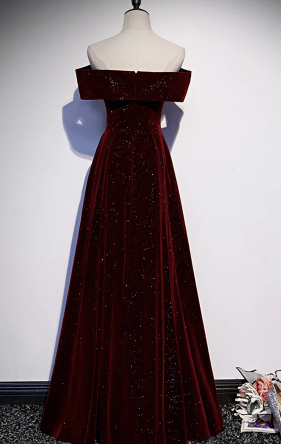 Burgundy velvet long prom dress evening dress   cg17583