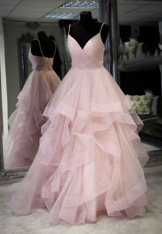 Pink tulle long ball gown dress evening prom dress   cg17774
