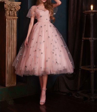 Pink Tulle Homecoming Dresses,Tea Length Homecoming Dress   cg17864