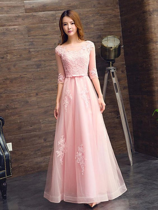 Pink Tulle A-line Prom Dress with Lace, Simple Pretty Bridesmaid Dress, Party Dress   cg18869