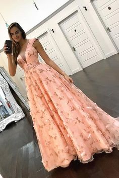 Pink tulle long scoop neck floral spring prom dress with cap sleeves    cg19383