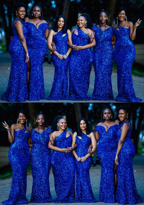 Royal blue sequins bridesmaid dresses mismatched Prom Dresses   cg19389