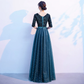Green Sequins And Tulle Short Sleeves Long Bridesmaid Dress, Green A-Line Wedding Party Dress A line prom dress    cg20332