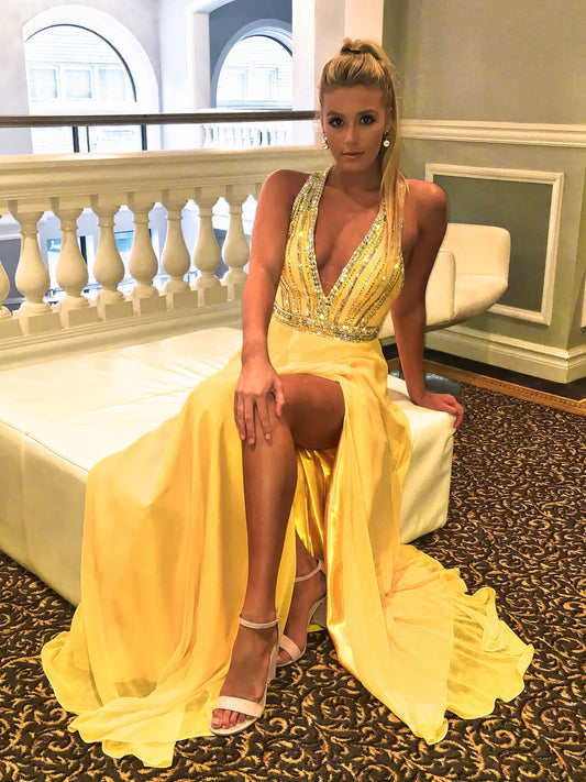 Unique yellow evening Dresses prom dresses     cg20380